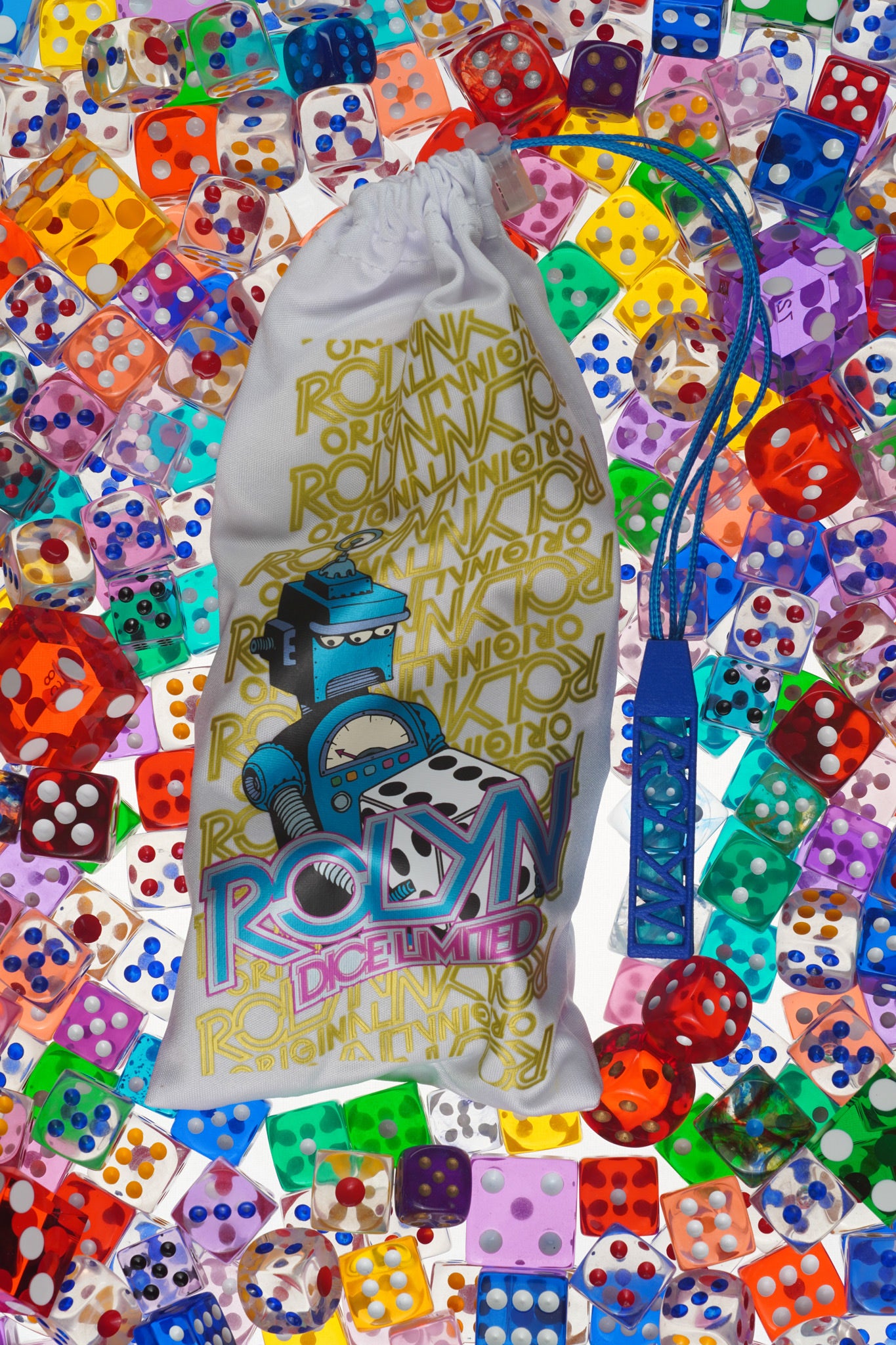 Dark Blue Dice Bag Robot Holding Die 8mm 5x Ver 4 Dice Case Fob