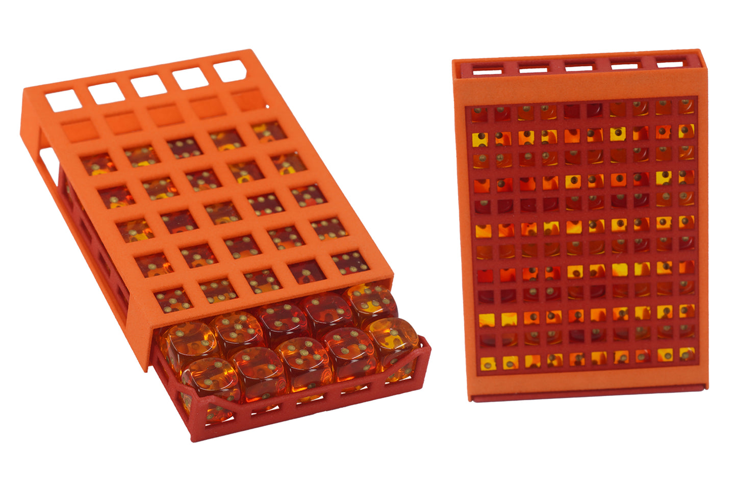 Deck Box Dice Case - Orange shell, Red drawer, Gemini Translucent Red-Yellow/gold dice