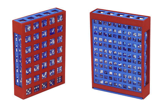 Deck Box Dice Case - Red shell, Blue drawer, Nebula Red/silver dice