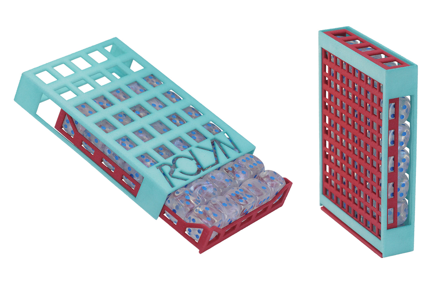 Deck Box Dice Case - Turquoise shell, Pink drawer, Borealis Icicle/light blue dice